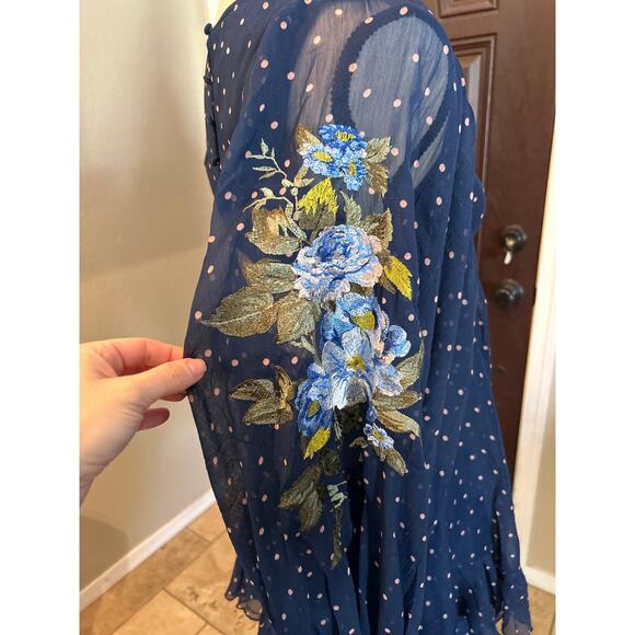 Asos Design Blue Polka Dot Embroidered Flowers Dress - Picture 4 of 9